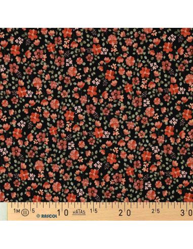 Tissu jersey Anna - Fleurs pêches sur fond noir