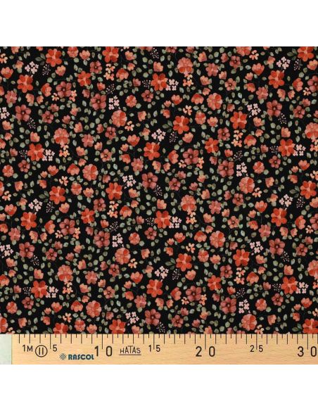 Tissu jersey Anna - Fleurs pêches sur fond noir