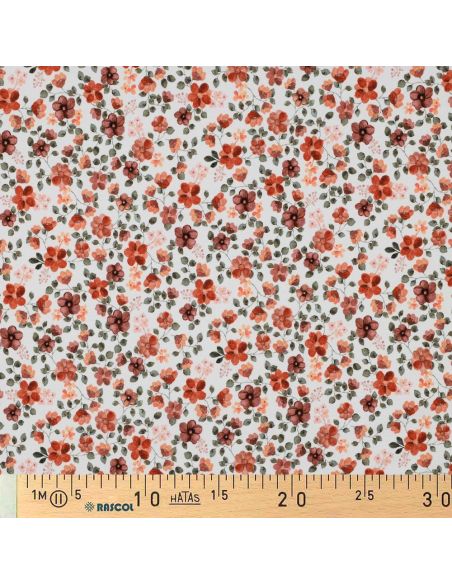 Tissu jersey Anna - Fleurs pêches sur fond blanc
