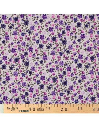 Tissu jersey Anna - Fleurs violettes sur fond blanc cassé
