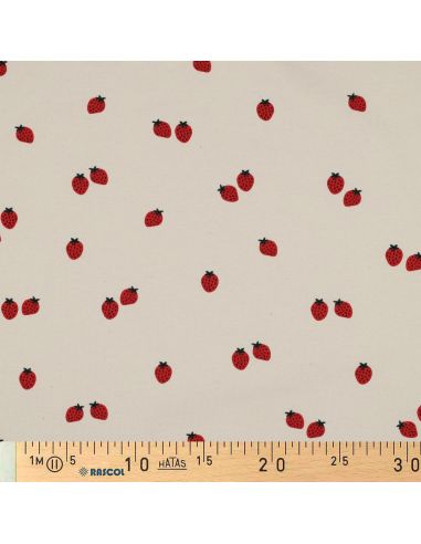 Tissu jersey Fraises - Fond naturel