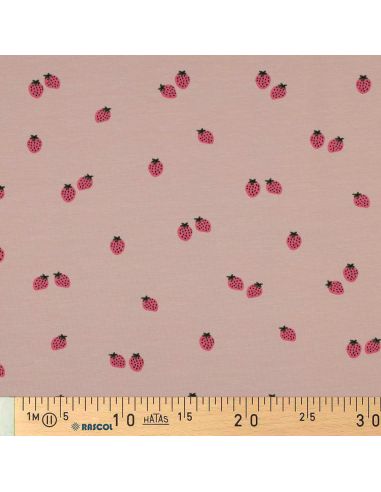 Tissu jersey Fraises - Fond pêche
