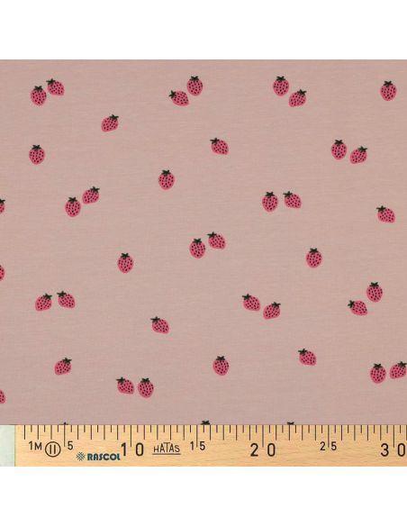 Tissu jersey Fraises - Fond pêche