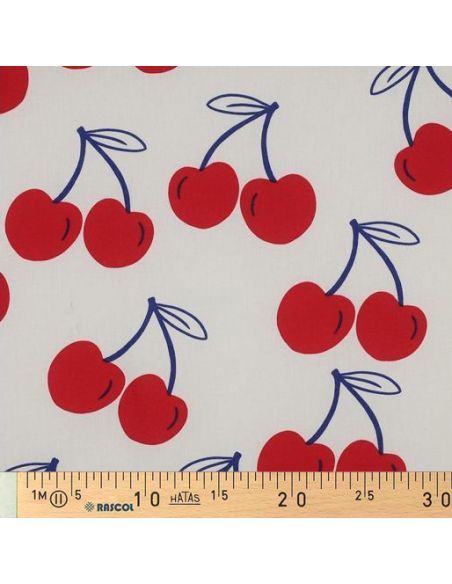 Tissu coton déperlant grosses cerises - Blanc cassé