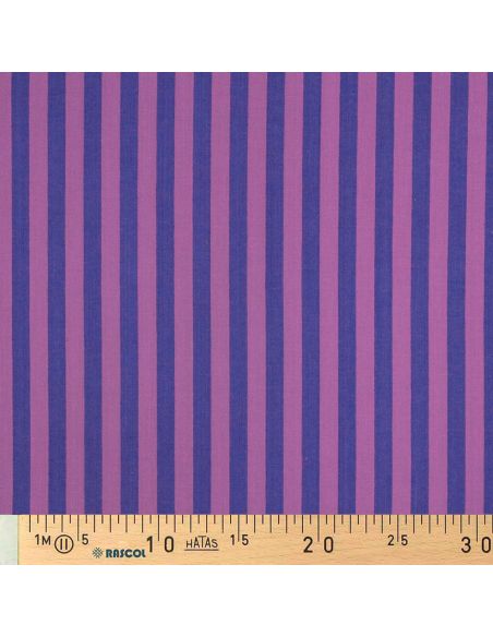 Tissu popeline de coton - Rayures larges - Figue et violet