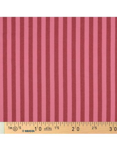 Tissu popeline de coton - Rayures larges - Bordeaux et rouge
