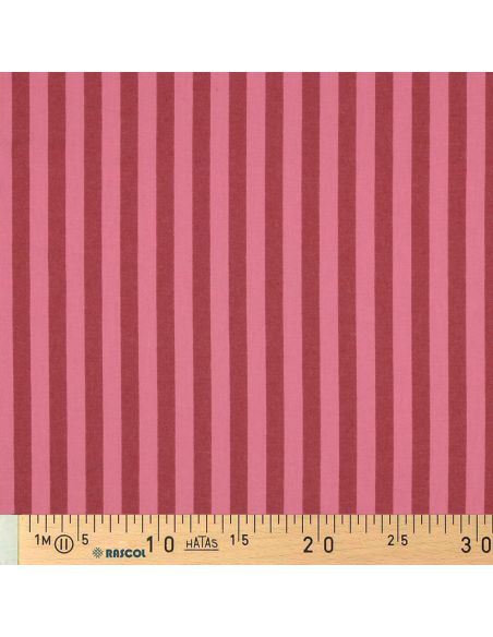 Tissu popeline de coton - Rayures larges - Bordeaux et rouge