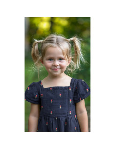 Tissu double gaze brodé tulipes - Navy 2