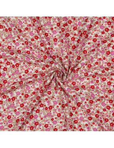 Tissu viscose petites fleurs éclatantes - Blanc cassé