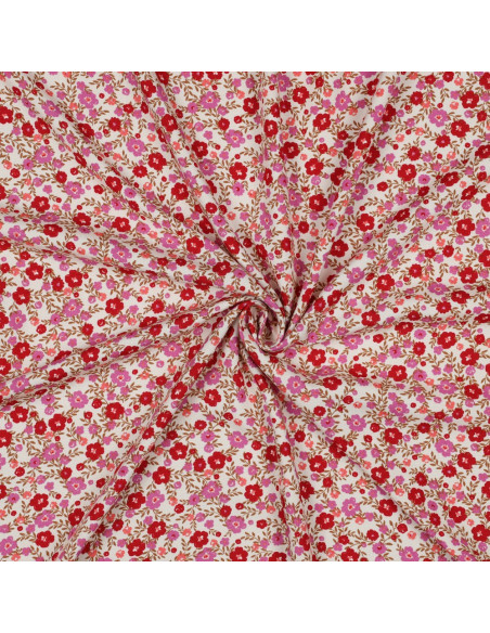 Tissu viscose petites fleurs éclatantes - Blanc cassé
