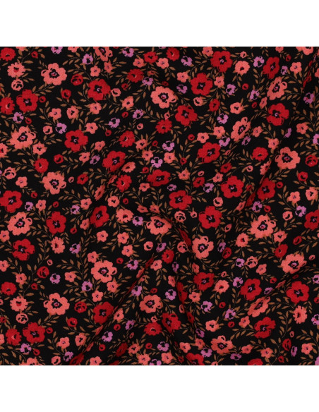 Tissu viscose petites fleurs éclatantes - Noir