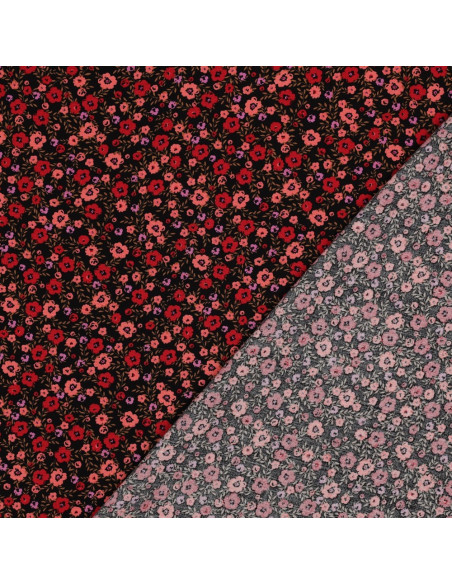 Tissu viscose petites fleurs éclatantes - Noir