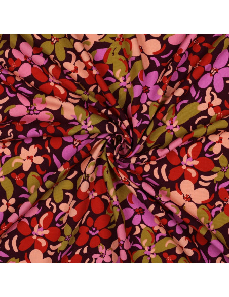 Tissu viscose fleurs éclatantes - Violet foncé
