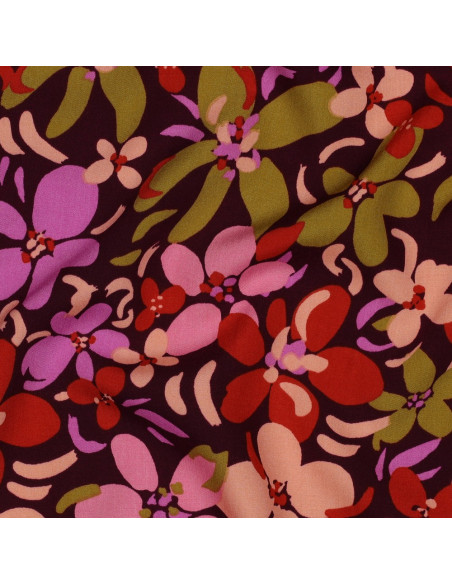 Tissu viscose fleurs éclatantes - Violet foncé