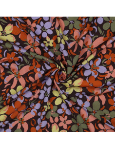 Tissu viscose fleurs éclatantes - Marron foncé