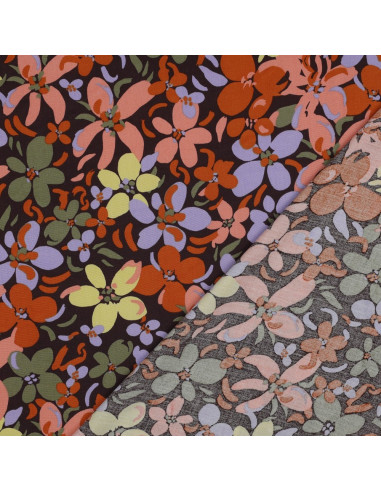 Tissu viscose fleurs éclatantes - Marron foncé
