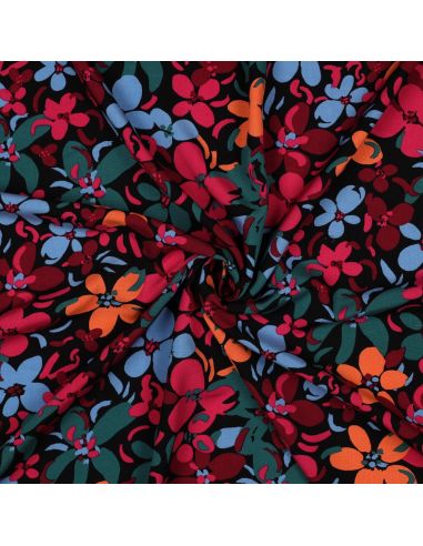 Tissu viscose fleurs éclatantes - Noir