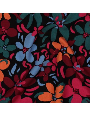 Tissu viscose fleurs éclatantes - Noir