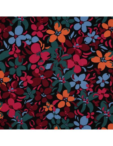 Tissu viscose fleurs éclatantes - Noir
