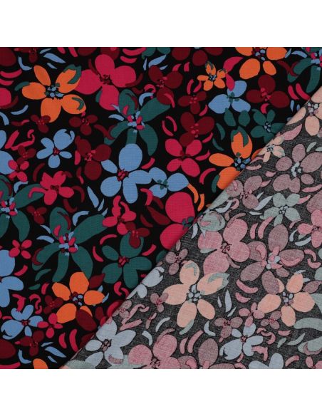 Tissu viscose fleurs éclatantes - Noir