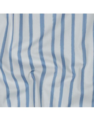 Tissu popeline de coton rayures - Bleu clair sur fond blanc