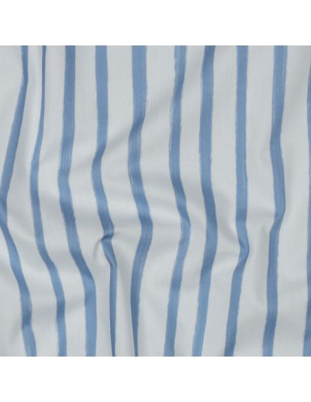 Tissu popeline de coton rayures - Bleu clair sur fond blanc