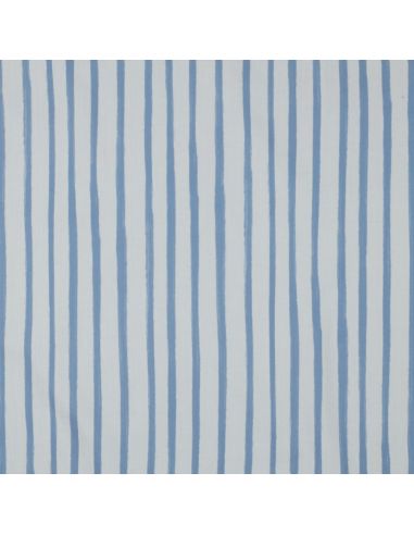 Tissu popeline de coton rayures - Bleu clair sur fond blanc