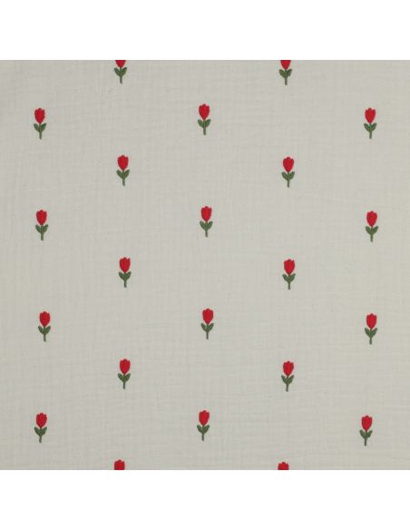 Tissu double gaze brodé fleurs - Naturel