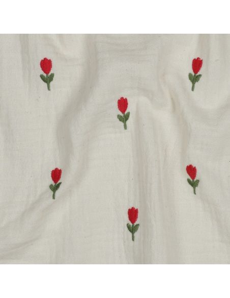 Tissu double gaze brodé fleurs - Naturel