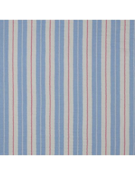 Tissu double gaze imprimé rayures - Bleu