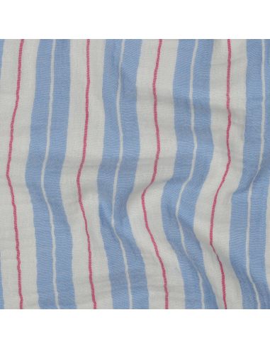 Tissu double gaze imprimé rayures - Bleu
