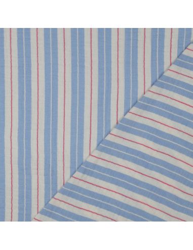 Tissu double gaze imprimé rayures - Bleu