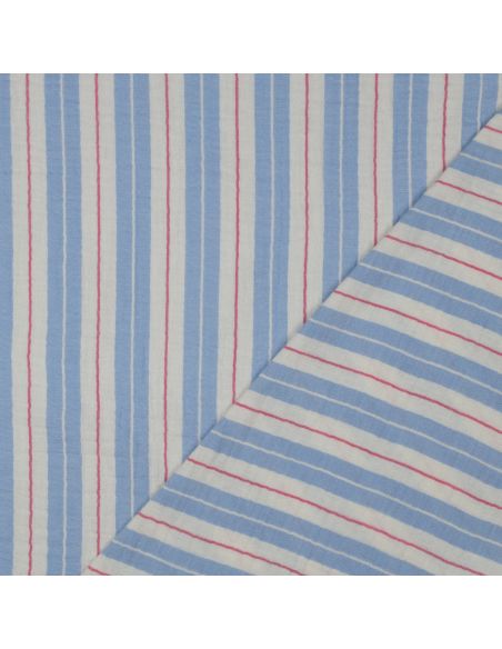Tissu double gaze imprimé rayures - Bleu