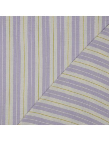 Tissu double gaze imprimé rayures - Parme