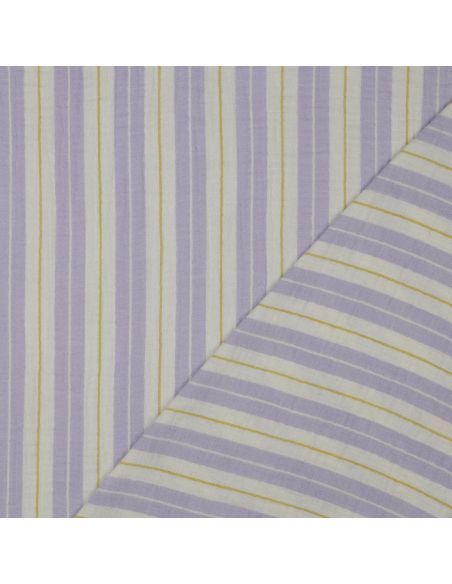 Tissu double gaze imprimé rayures - Parme