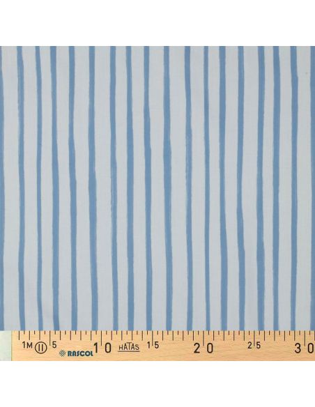 Tissu popeline de coton rayures - Bleu clair sur fond blanc