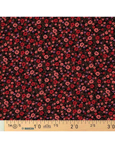 Tissu viscose petites fleurs éclatantes - Noir