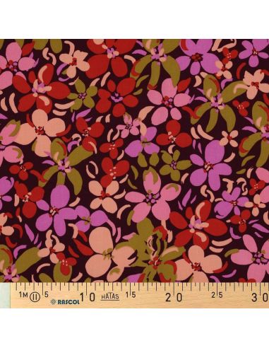 Tissu viscose fleurs éclatantes - Violet foncé