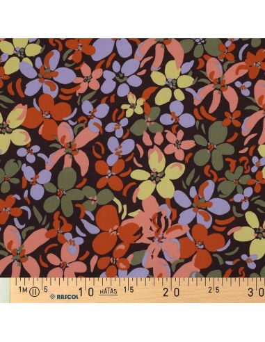 Tissu viscose fleurs éclatantes - Marron foncé