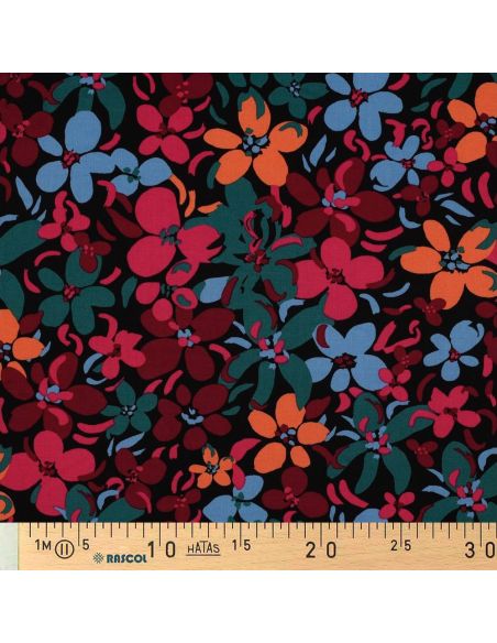 Tissu viscose fleurs éclatantes - Noir