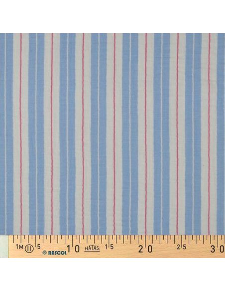 Tissu double gaze imprimé rayures - Bleu