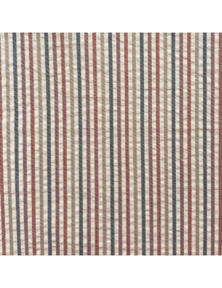 Tissu Seersucker à rayures fines - Pêche et toffee