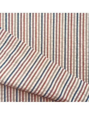 Tissu Seersucker à rayures fines - Pêche et toffee