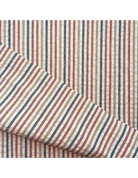 Tissu Seersucker à rayures fines - Pêche et toffee
