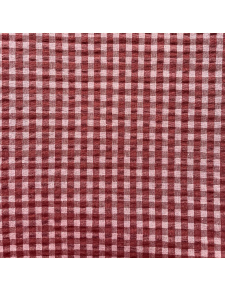 Tissu Seersucker à carreaux - Bordeaux et rose thé