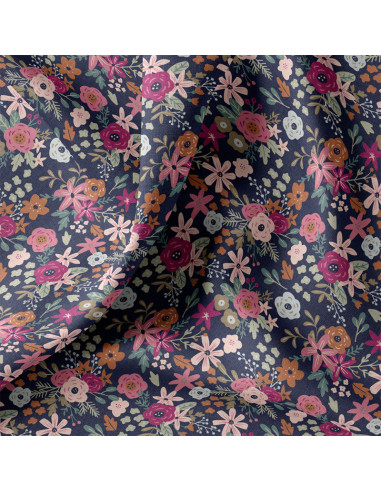 Tissu popeline de coton - Olga marine et rose