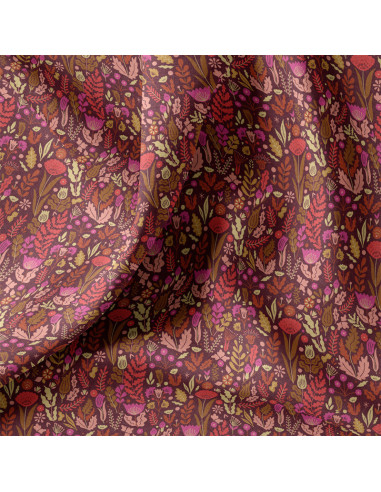 Tissu popeline de coton - Malvina chocolat et rose