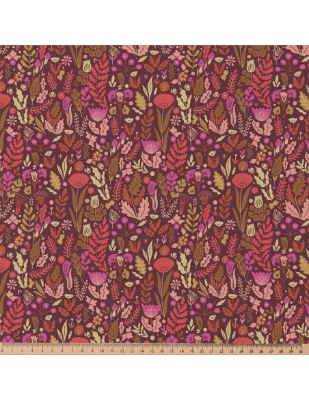 Tissu popeline de coton - Malvina chocolat et rose