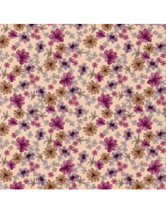 Tissu popeline de coton - Aster violet et pêche 2