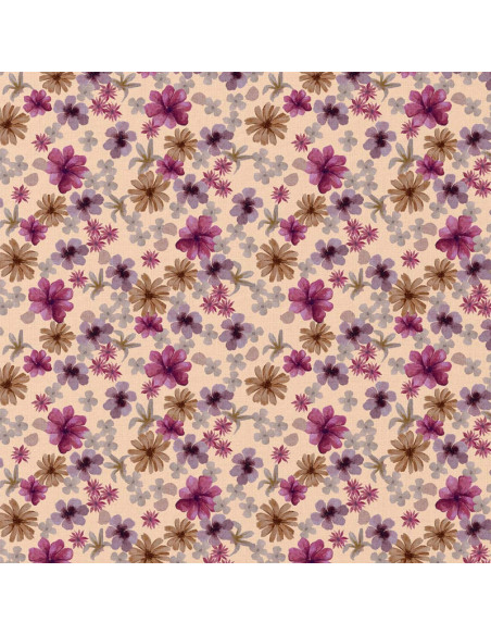 Tissu popeline de coton - Aster violet et pêche